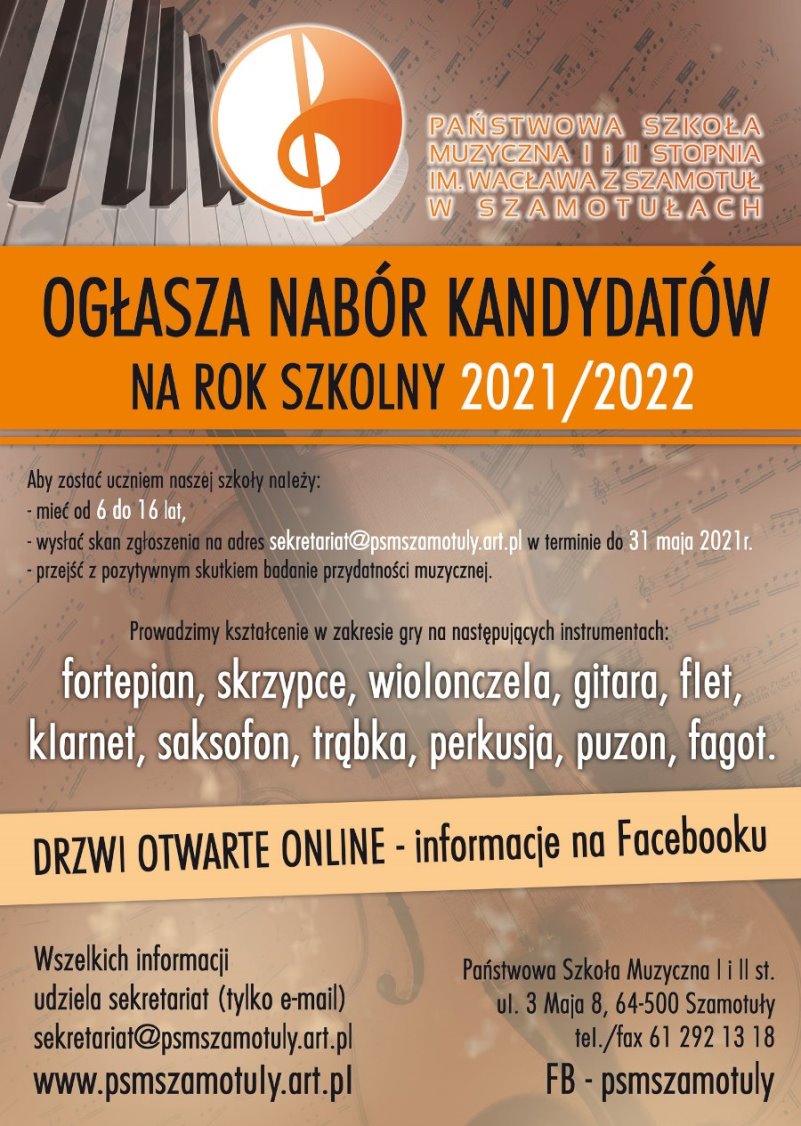 Grafika - nabór do szkoły muzycznej w Szamotułach Grafika - nabór do szkoły muzycznej w Szamotułach