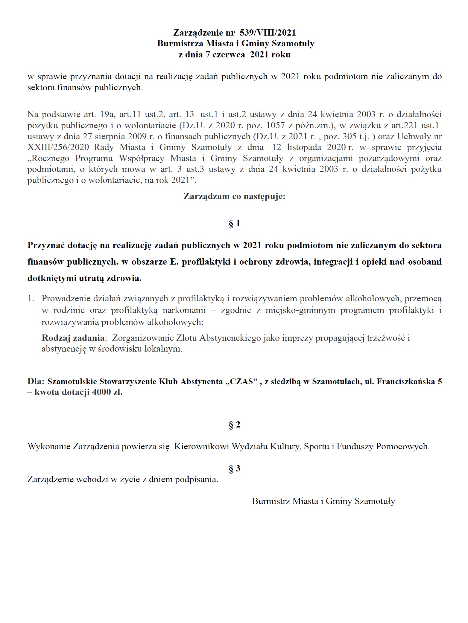 Grafika - Zarządzenie Burmistrza