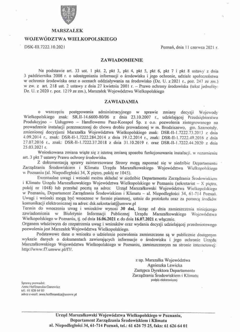 Treść - Zawiadomienie Marszałka Województwa Wielkopolskiego.