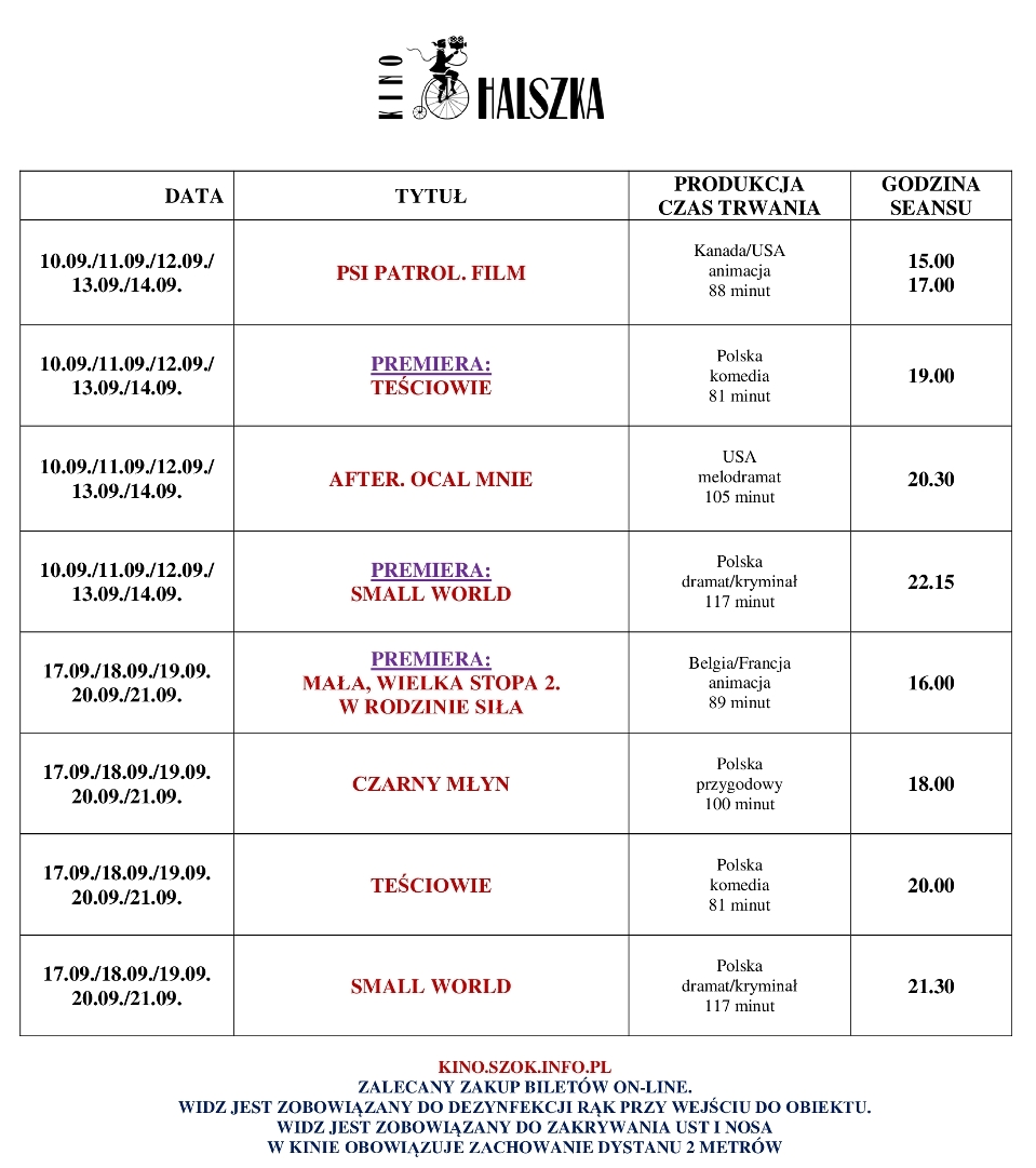 Plakat - Aktualny repertuar kina (10.09 - 21.09)