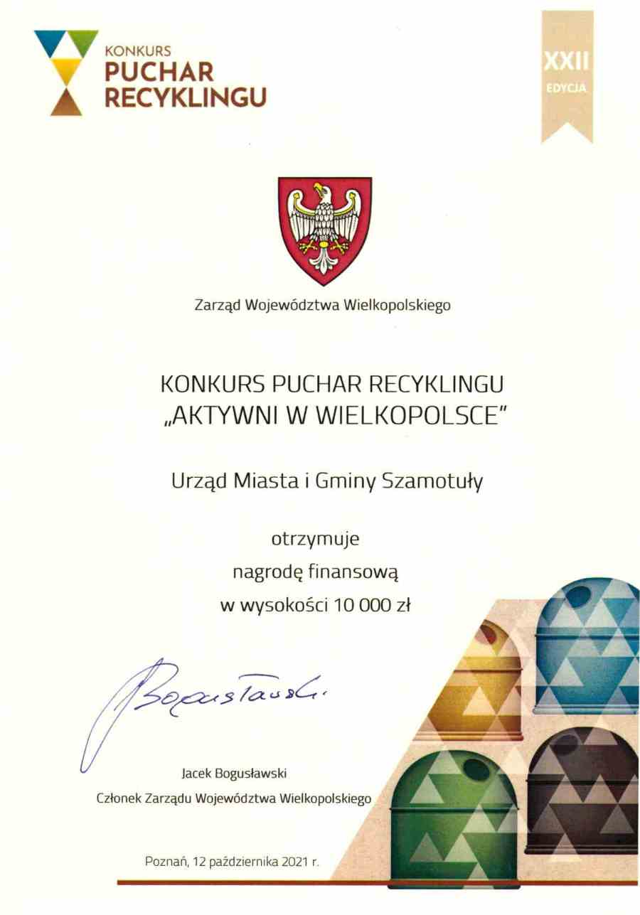 Dyplom - Puchar Recyklingu Dyplom - Puchar Recyklingu