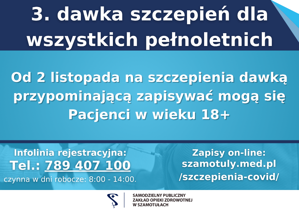Grafika - Zapisy na trzecią dawkę szczepienia