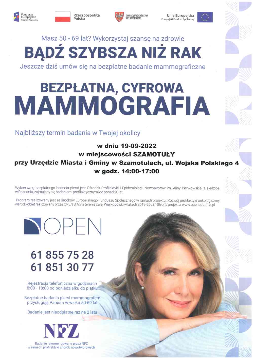 Plakat - Bezpłatna, cyfrowa Mammografia