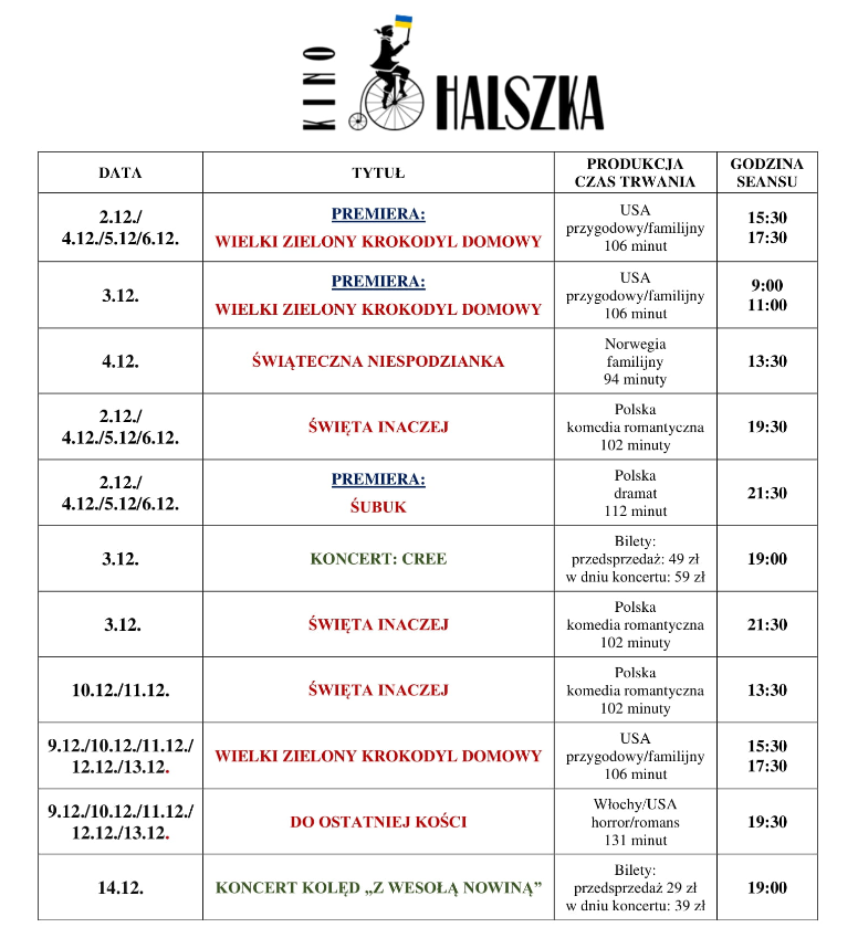 Plakat - Repertuar Kina 2-14.12
