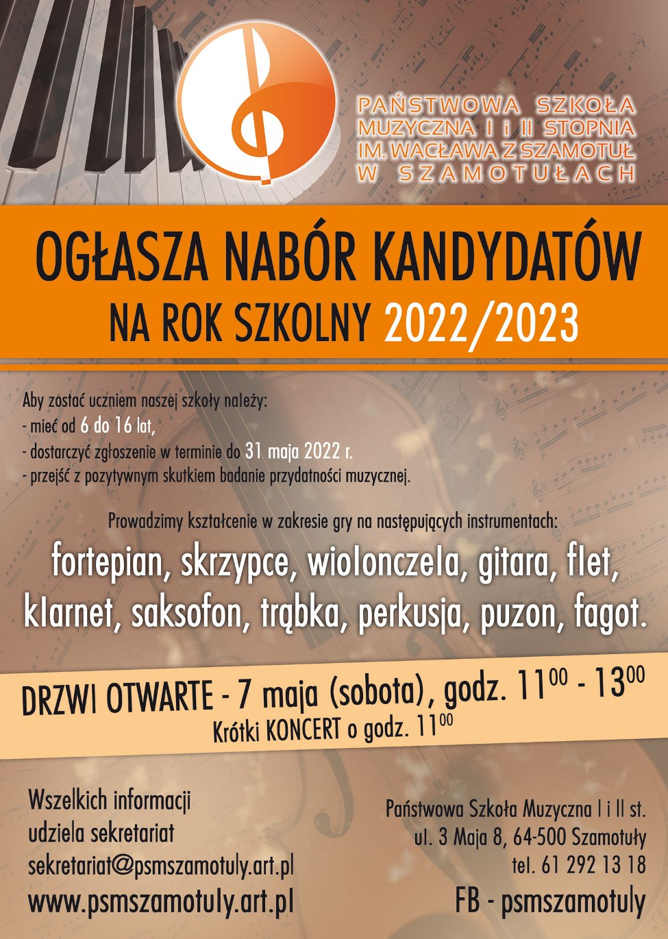 Plakat - Nabór do Szkoły Muzycznej