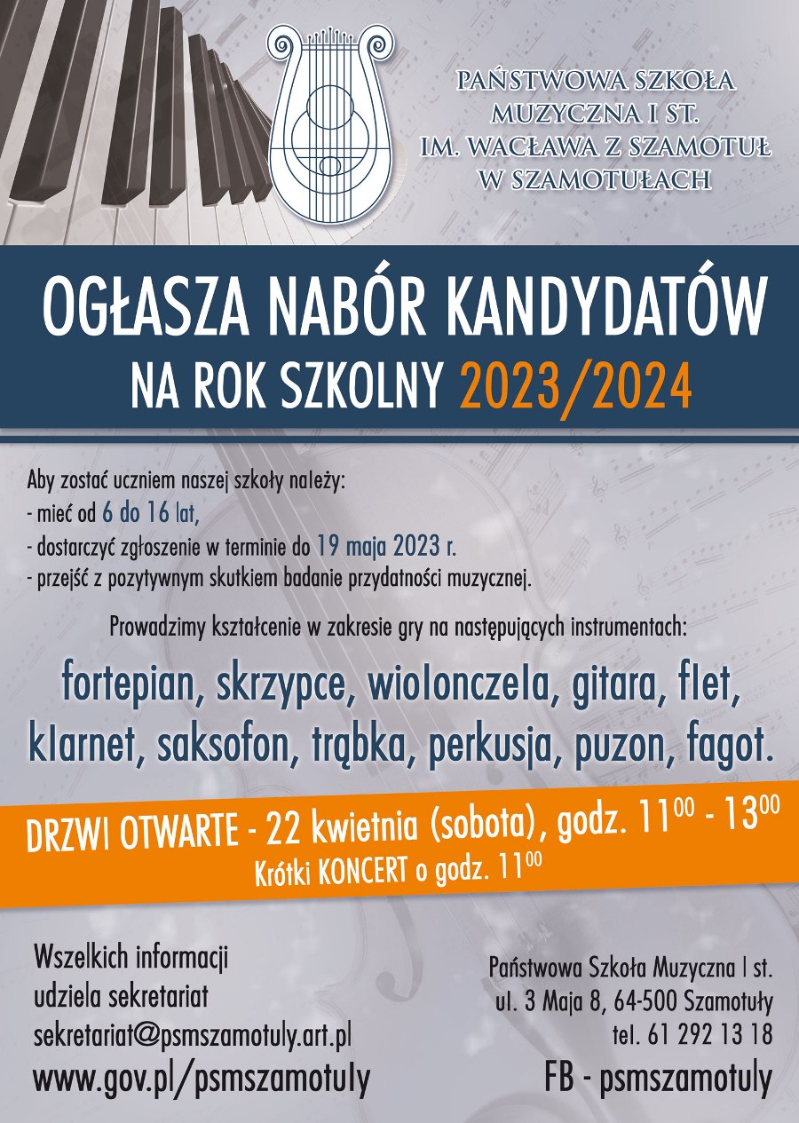 Plakat - Nabór do Szkoły Muzycznej