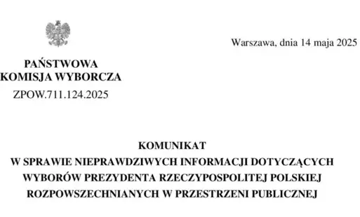 Zdjęcie do Komunikat odnośnie niepradziwych informacji dotyczących wybor&oacute;w