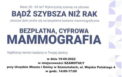 Zdjęcie do ZAPRASZAMY NA BEZPŁATNĄ MAMMOGRAFIĘ - 19 WRZEŚNIA