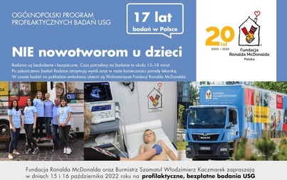 Zdjęcie do BEZPŁATNE BADANIA PROFILAKTYCZNE DLA DZIECI W SZAMOTUŁACH - FUNDACJA RONALDA MCDONALDA